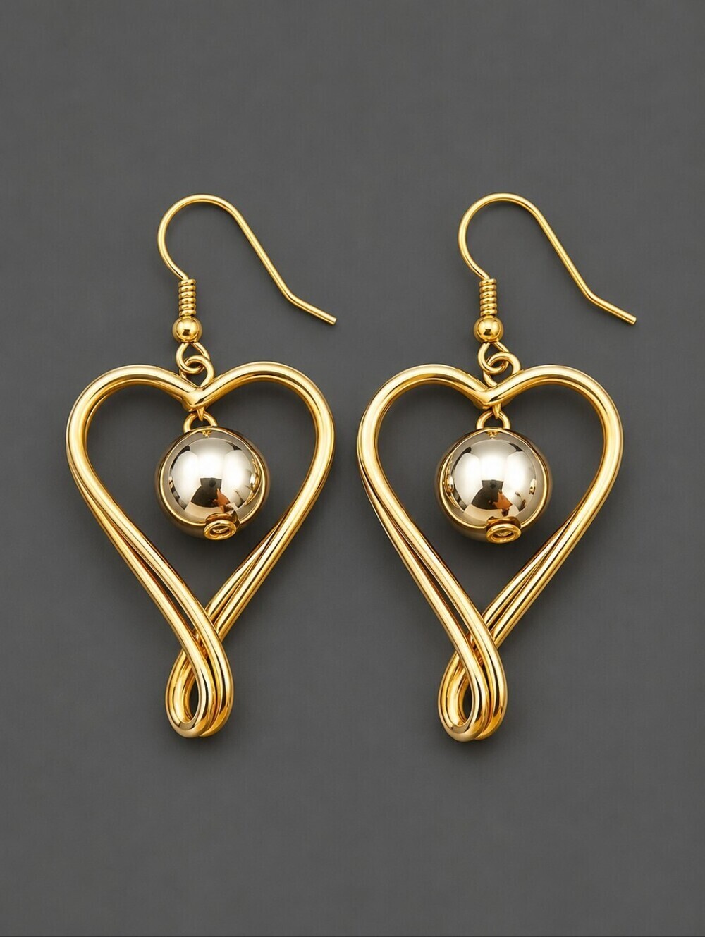 Vintage 1980s Open Freeform Heart Dangle Hook Earrings